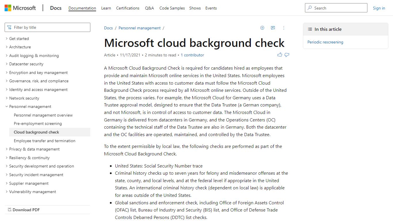 Microsoft cloud background check - Microsoft Service Assurance